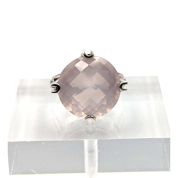 Sterling Silver 925 Checkerboard Cut Pink Chalcedony Clear Topaz Ring Sz 6 - Picture 8 of 16